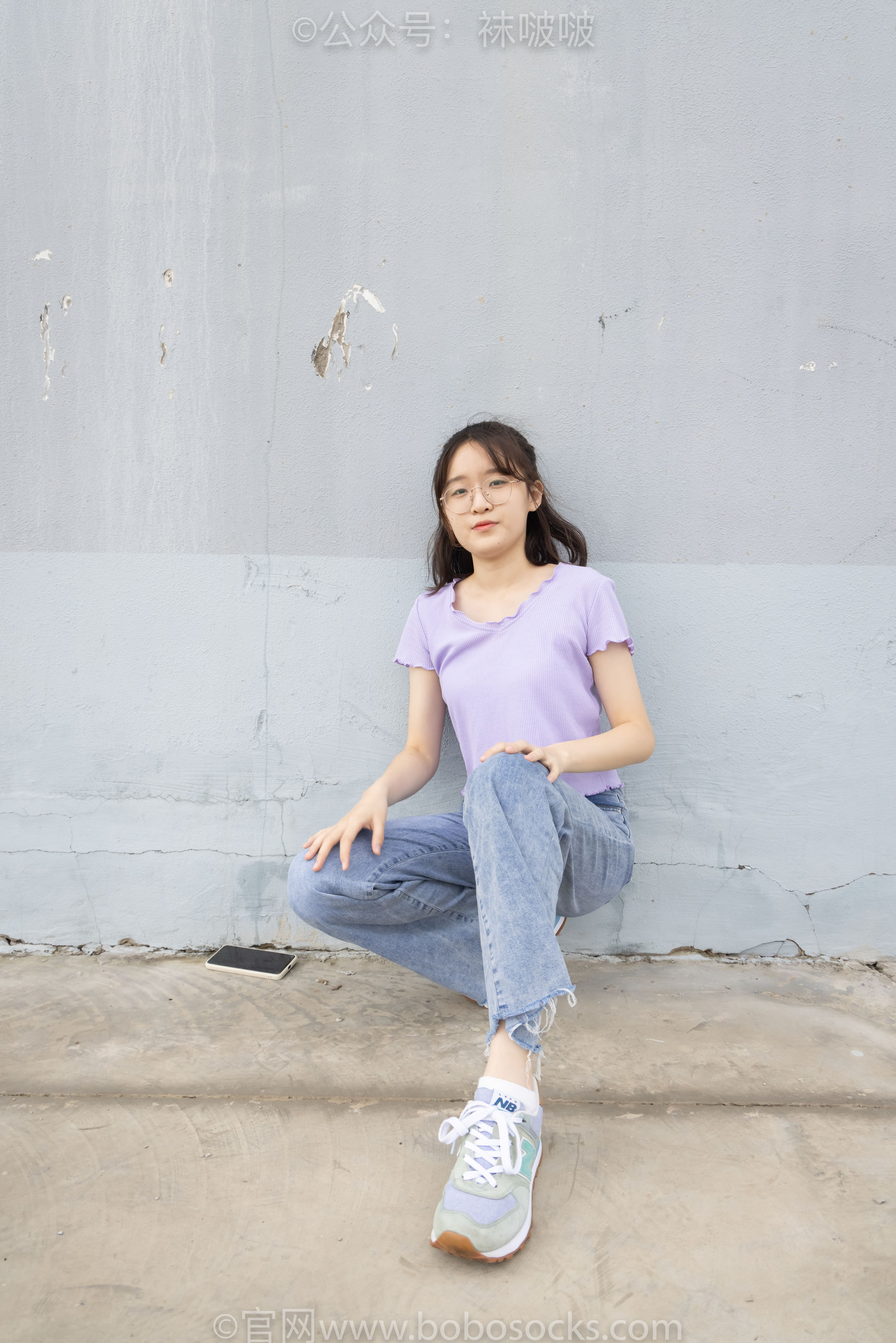 BoBoSocks袜啵啵 No.020 熊熊-NB运动鞋、蓝色短棉袜、裸足（150P）