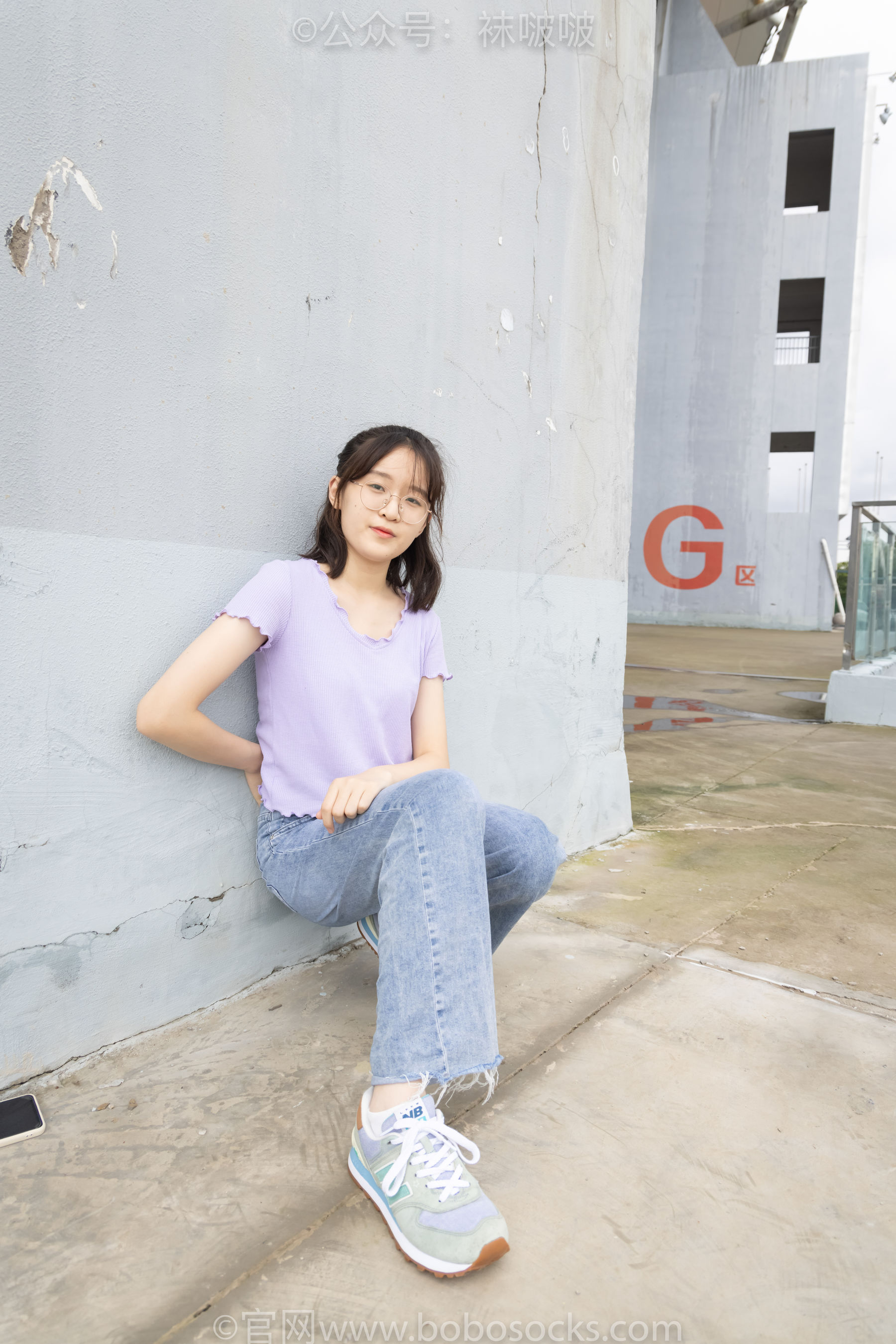 BoBoSocks袜啵啵 No.020 熊熊-NB运动鞋、蓝色短棉袜、裸足（150P）