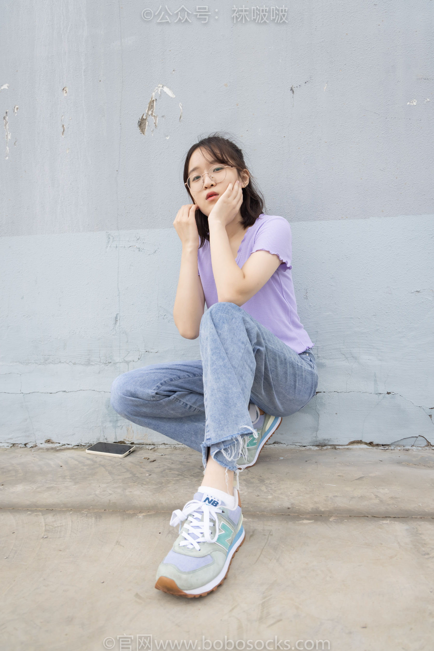 BoBoSocks袜啵啵 No.020 熊熊-NB运动鞋、蓝色短棉袜、裸足（150P）