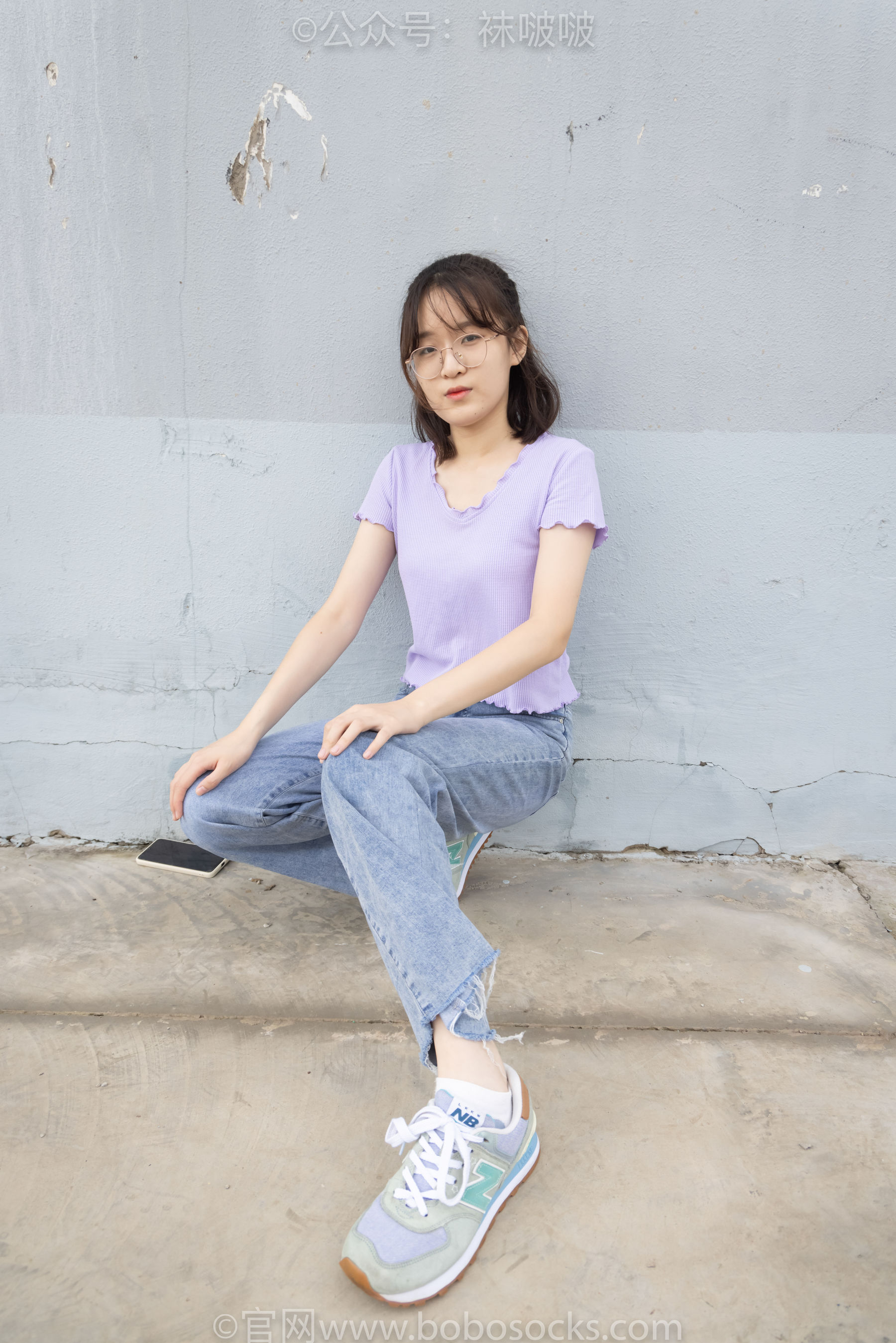 BoBoSocks袜啵啵 No.020 熊熊-NB运动鞋、蓝色短棉袜、裸足（150P）